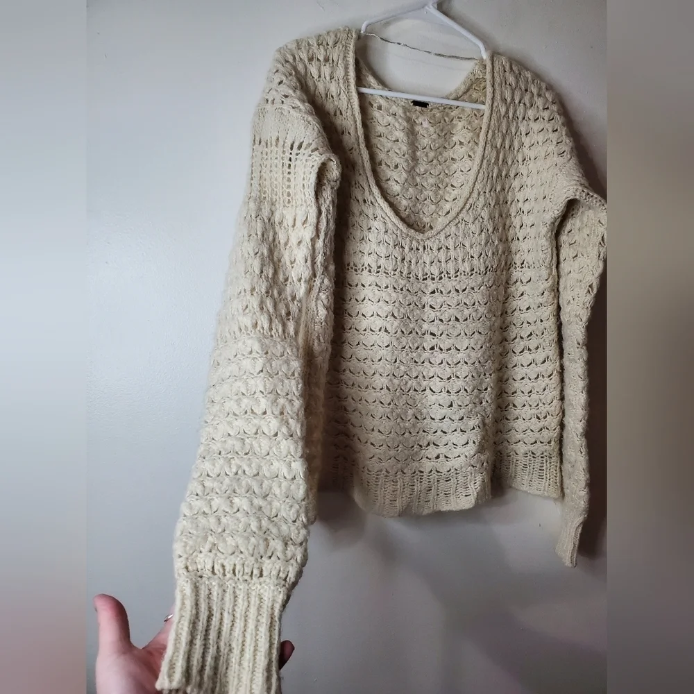 Free People Crashing Waves Open Chunky Knit Scoop Neck Wool Blend Sweater XS